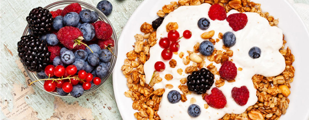 berries and cereals with milk and strawberry